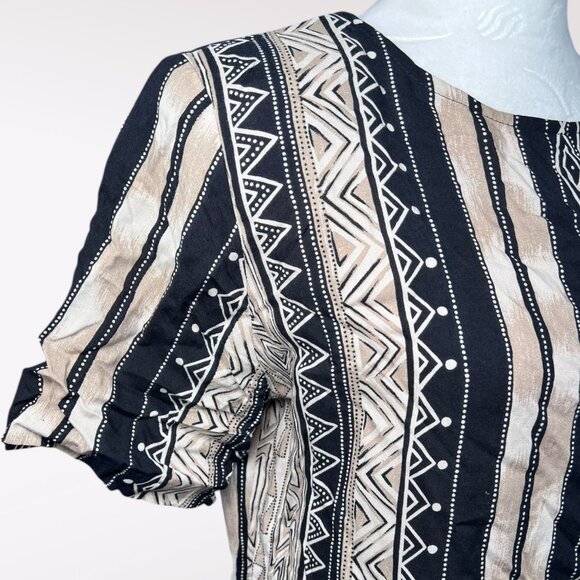 Vintage Solitaire Tribal Stripe Blouse Short Sleeve Rayon Small - Picture 8 of 10